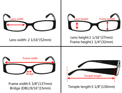 5-pack rechthoekige stijlvolle leesbrillen R040-A
